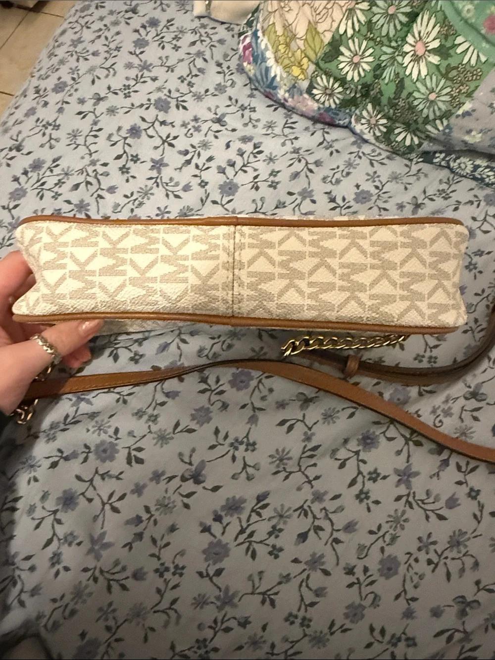 Michael Kors Jet Set Medium Cream Logo Crossbody with Tan Trim